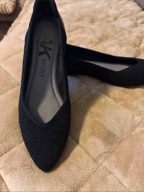 Anne Klein Olivier Sport Black Pointed Knit Ballet Flats